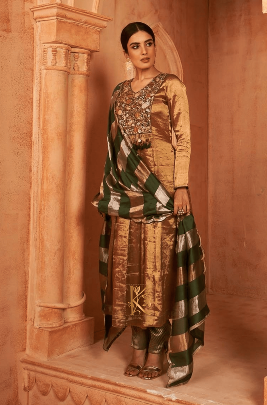 Rustic Gold Tissue Kurta Set