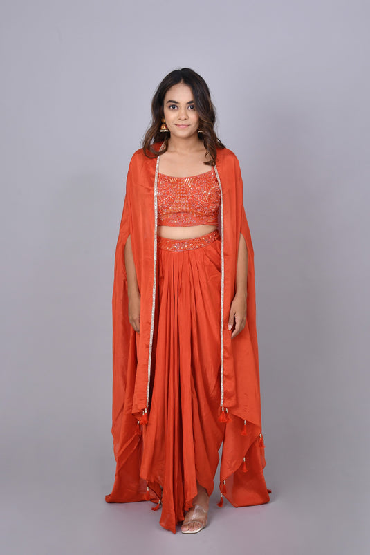 Fuchsia Crop Top Dhoti Jacket Set