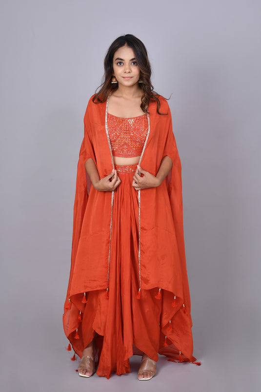 Fuchsia Crop Top Dhoti Jacket Set