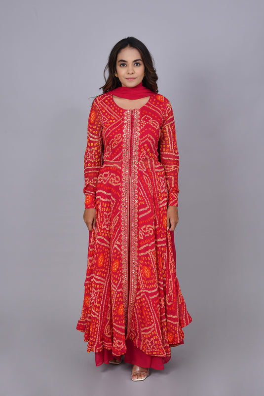 Bandhej Middlecut Short Anarkali Set