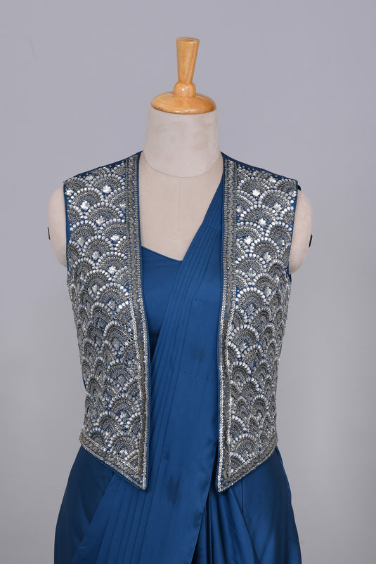 Oceanic Drape Saree With Jacket