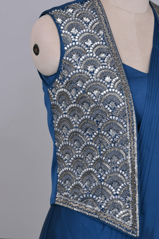 Oceanic Drape Saree With Jacket