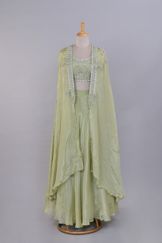 Pastel Perfection Crop Top Shrug With Skirt