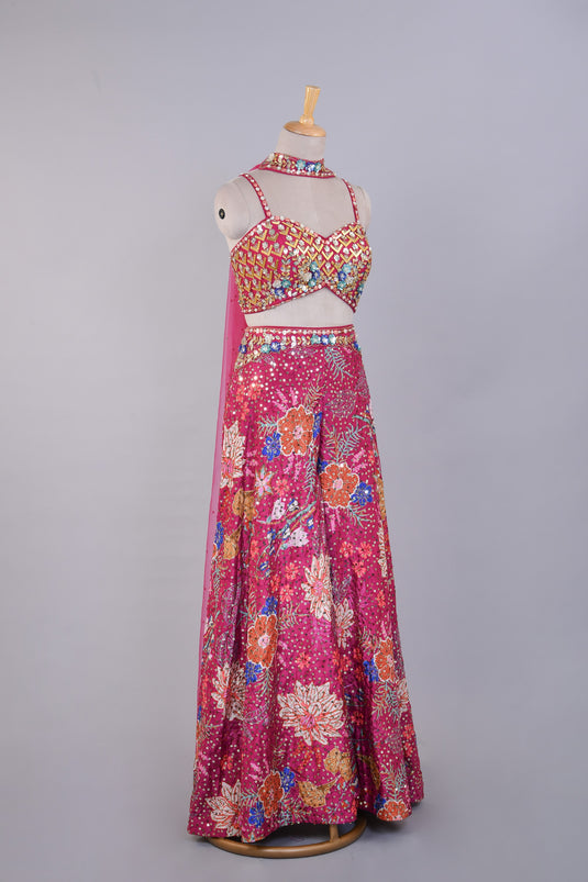 Emerald Rose Crop Top with Palazzo Set