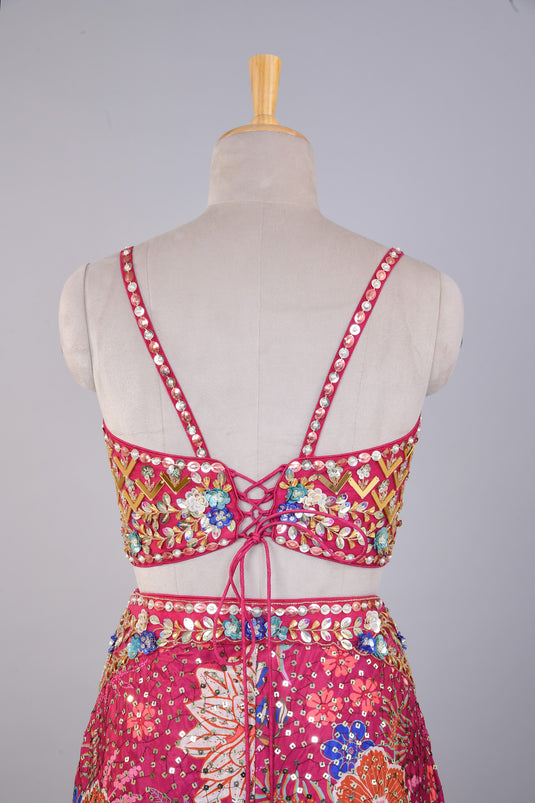 Emerald Rose Crop Top with Palazzo Set