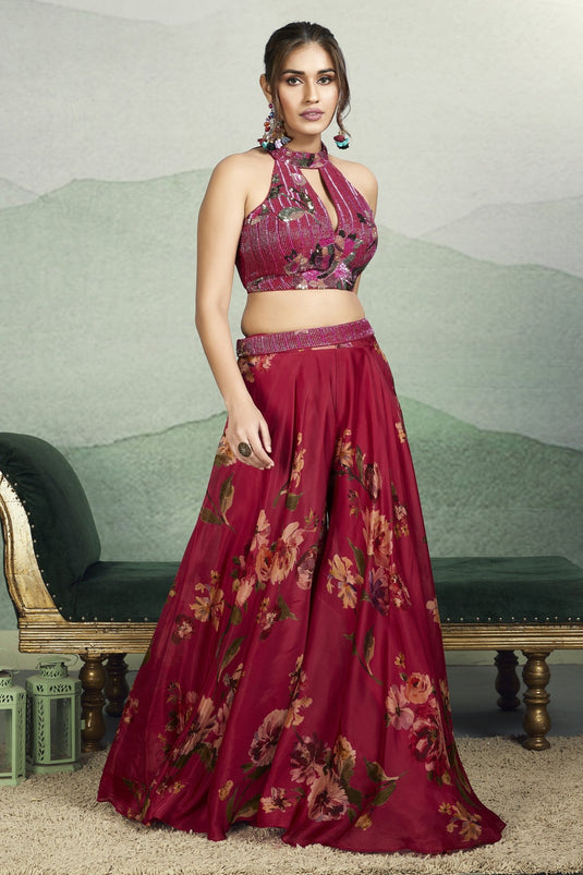 Rosette Radiance Crop top with Palazzo Set