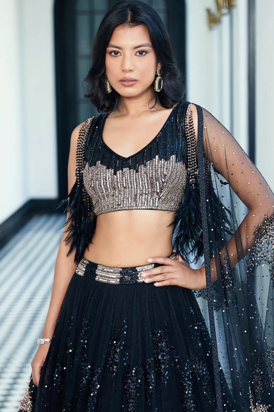 Black Metallic Foil Lehenga Choli