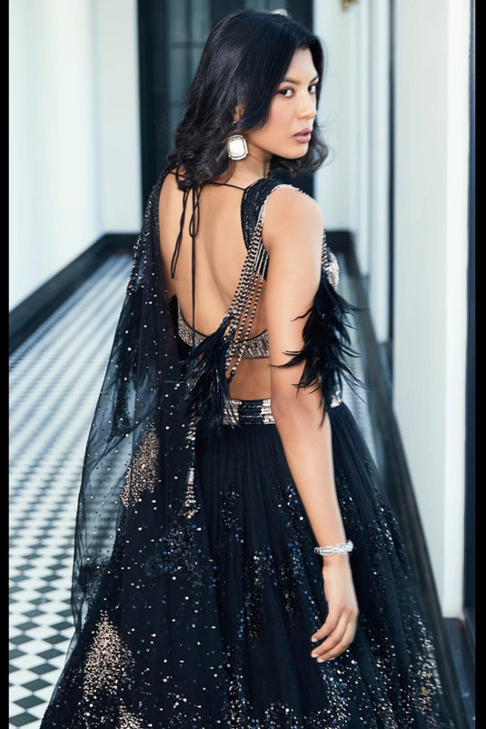 Black Metallic Foil Lehenga Choli