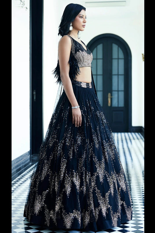 Black Metallic Foil Lehenga Choli