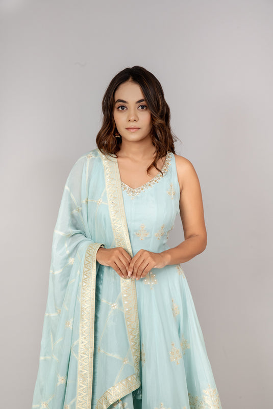 Sapphire Dream Anarkali and Palazzo Set