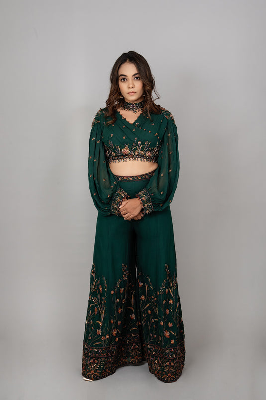 Green Envy Crop Top and Palazzo Set