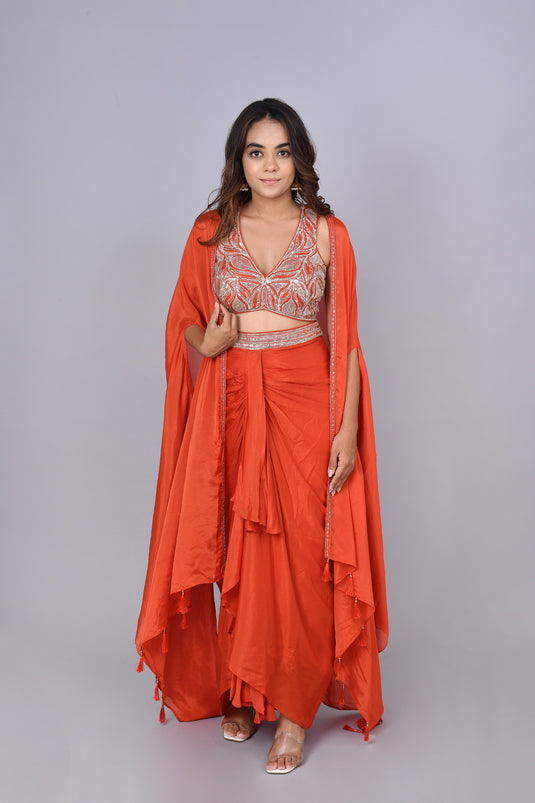 Lush Crop Top Dhoti Jacket Set