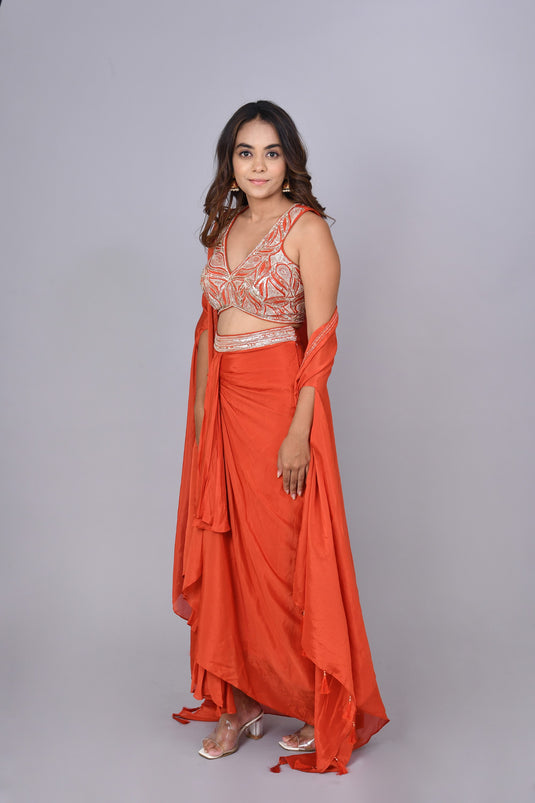 Lush Crop Top Dhoti Jacket Set