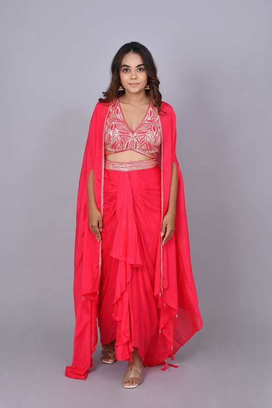 Ruby Crop Top Dhoti Jacket Set