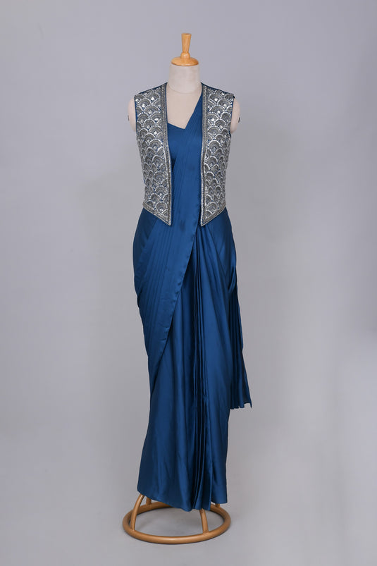 Oceanic Drape Saree With Jacket