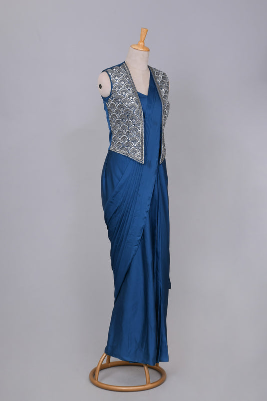 Oceanic Drape Saree With Jacket