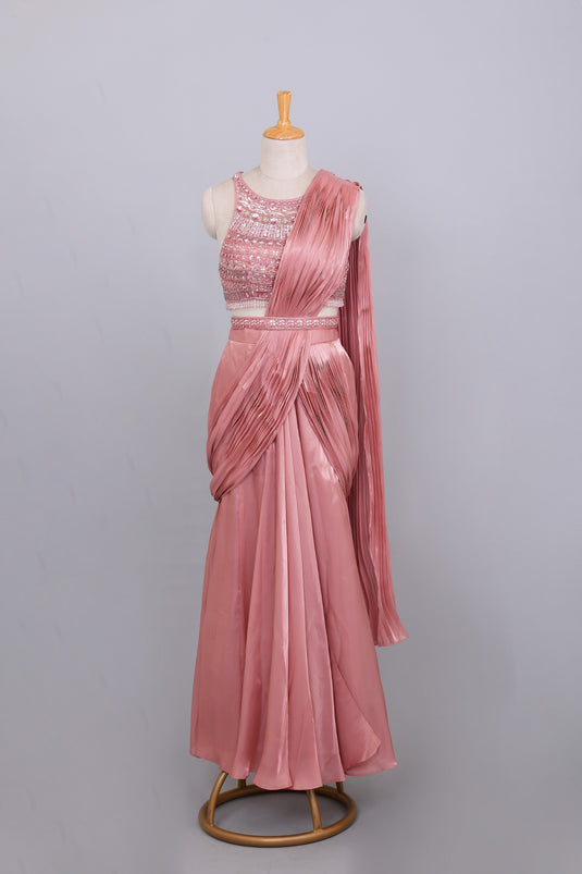 Rosewood Essence Drape Saree with Belt